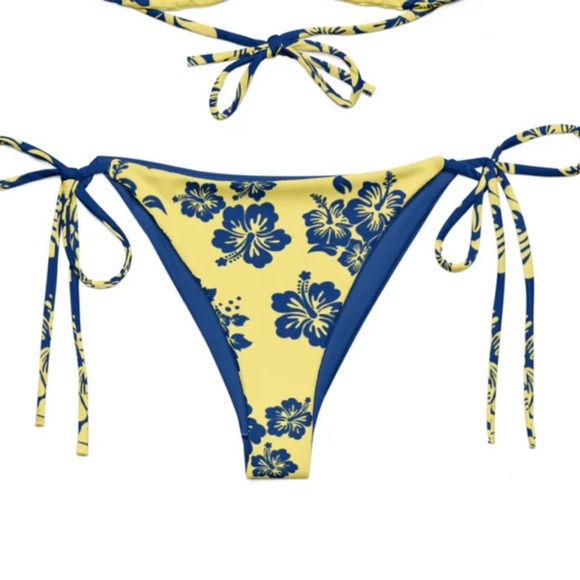 Hey D’Jon Yellow Blue Floral Hawaian Tied Up Bikini Bottom Adjustable Stretch XS - Picture 3 of 4